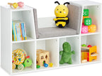 Bookcase with Seat Cushion Book Shelf 6 Compartments