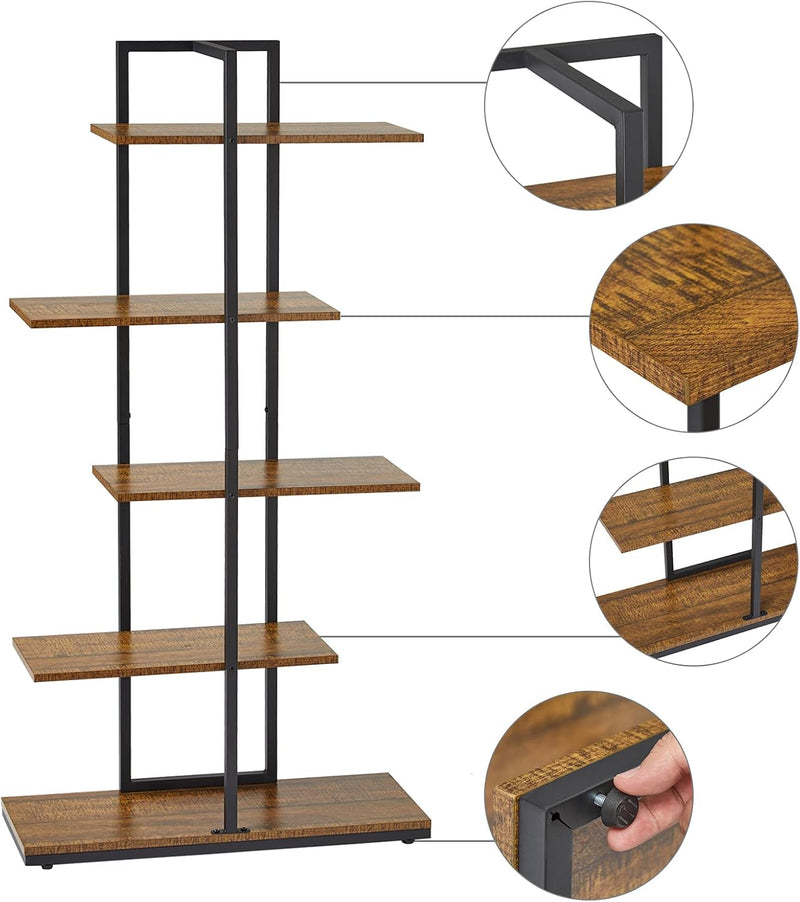 Bookshelf 5 Tier Asymmetrical Staggered Display Shelf Rustic
