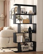 Bookshelf 5-Tier Geometric Bookcase S Shaped Book Shelves
