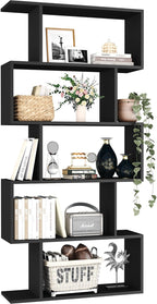 Bookshelf 5-Tier Geometric Bookcase S Shaped Book Shelves