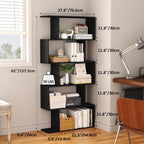 Bookshelf 5-Tier Geometric Bookcase S Shaped Book Shelves