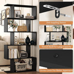 Bookshelf 5-Tier Geometric Bookcase S Shaped Book Shelves