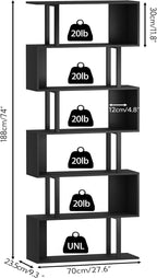 Bookshelf 6-Tier Geometric Bookcase S Shaped Book Shelves
