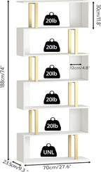 Bookshelf 6-Tier Geometric Bookcase S Shaped Book Shelves