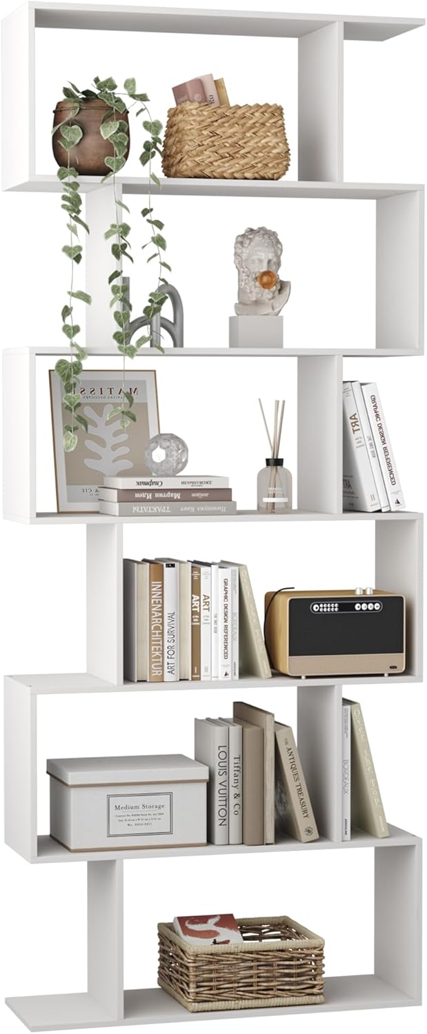 Bookshelf 6-Tier Geometric Bookcase S Shaped Book Shelves