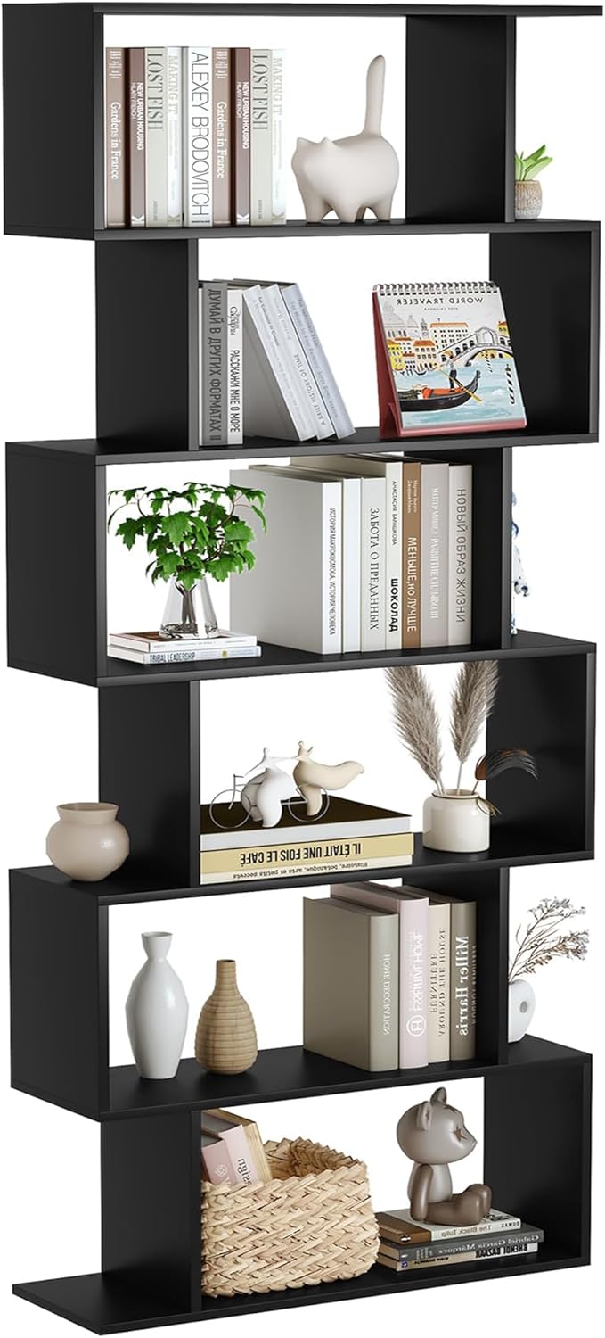 Bookshelf 6-Tier Geometric Bookcase S Shaped Book Shelves