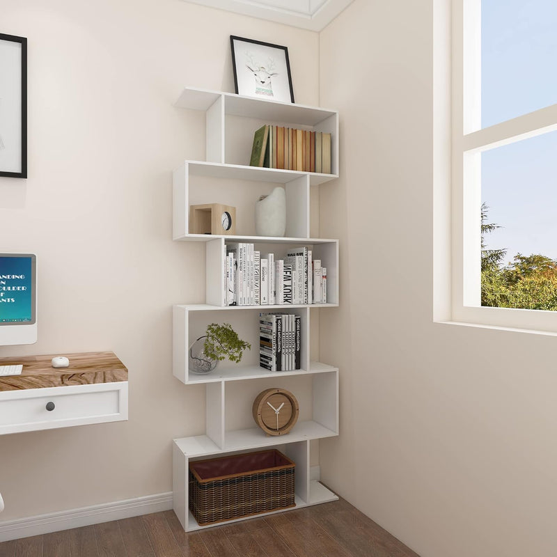 Bookshelf 6-Tier Geometric Bookcase S Shaped Book Shelves