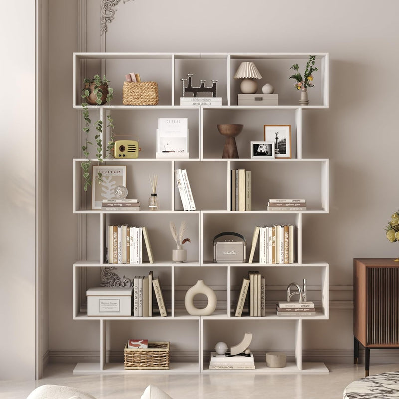 Bookshelf 6-Tier Geometric Bookcase S Shaped Book Shelves