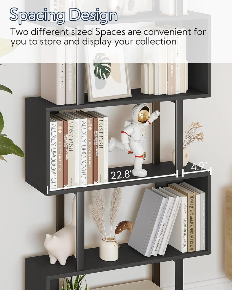 Bookshelf 6-Tier Geometric Bookcase S Shaped Book Shelves