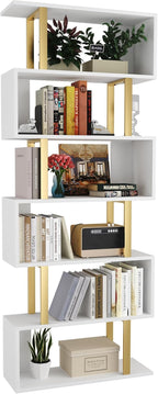 Bookshelf 6-Tier Geometric Bookcase S Shaped Book Shelves