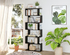 Bookshelf 6-Tier Geometric Bookcase S Shaped Book Shelves