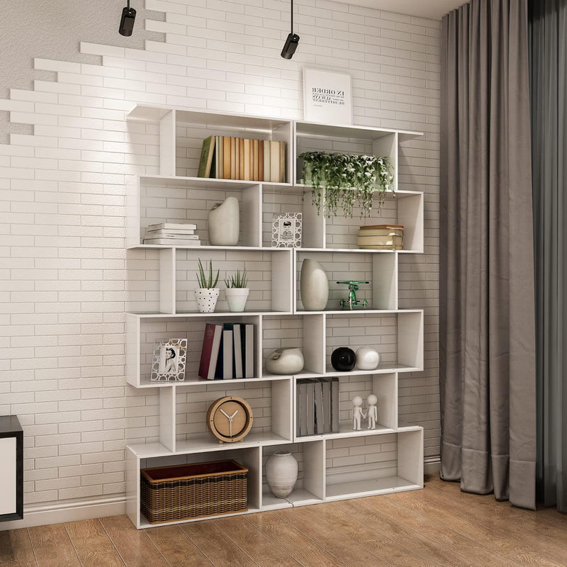 Bookshelf 6-Tier Geometric Bookcase S Shaped Book Shelves