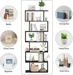 Bookshelf 6-Tier Geometric Bookcase S Shaped Book Shelves
