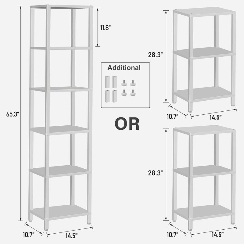 Bookshelf 6-Tier Tall Book Shelf Narrow Bookcase