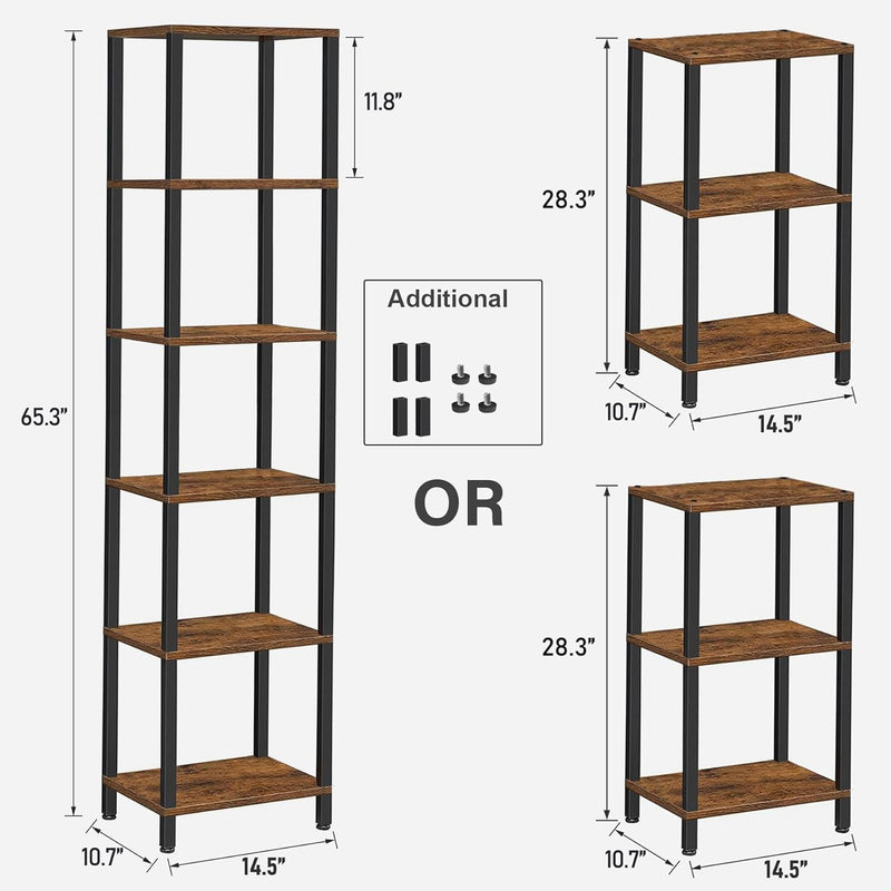Bookshelf 6-Tier Tall Book Shelf Narrow Bookcase