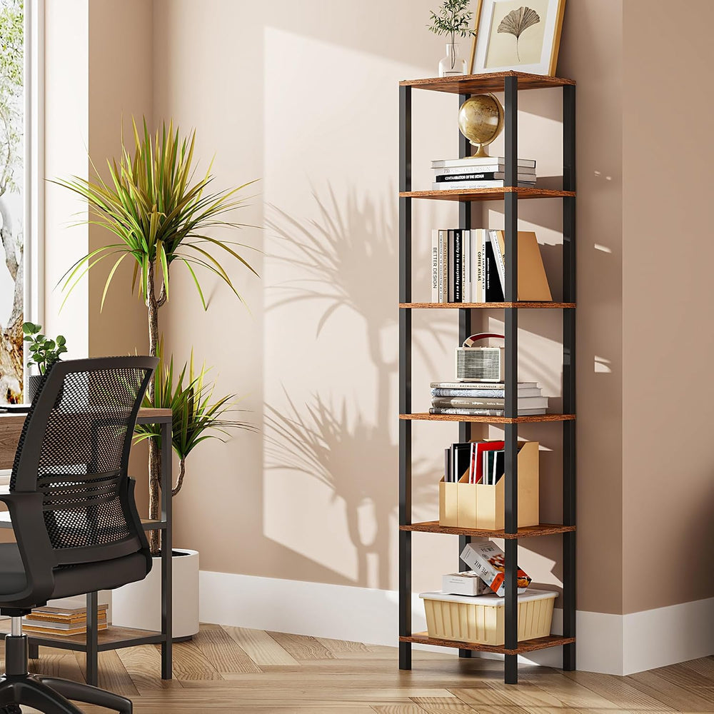 Bookshelf 6-Tier Tall Book Shelf Narrow Bookcase