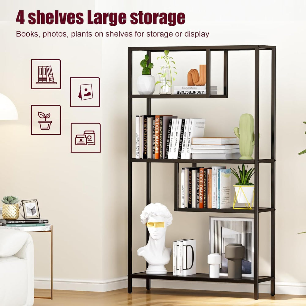 Bookshelf Industrial Bookcase Open Storage Shelves with Metal