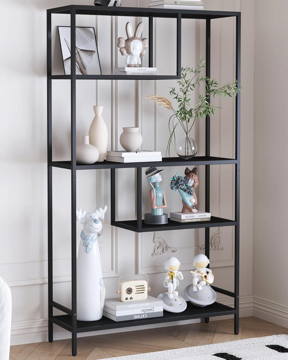 Bookshelf Industrial Bookcase Open Storage Shelves with Metal