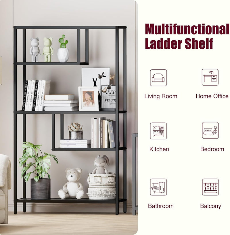 Bookshelf Industrial Bookcase Open Storage Shelves with Metal