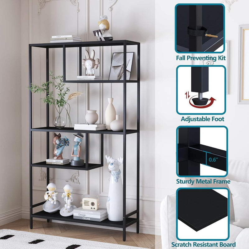 Bookshelf Industrial Bookcase Open Storage Shelves with Metal
