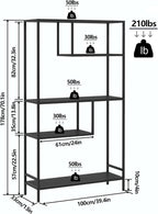 Bookshelf Industrial Bookcase Open Storage Shelves with Metal