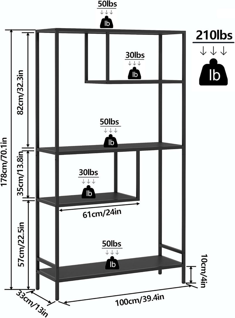 Bookshelf Industrial Bookcase Open Storage Shelves with Metal