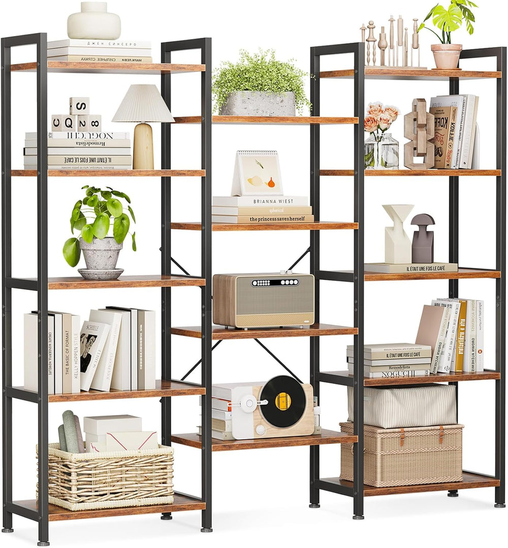 5-Tier Book Shelf Industrial Bookcase Rustic