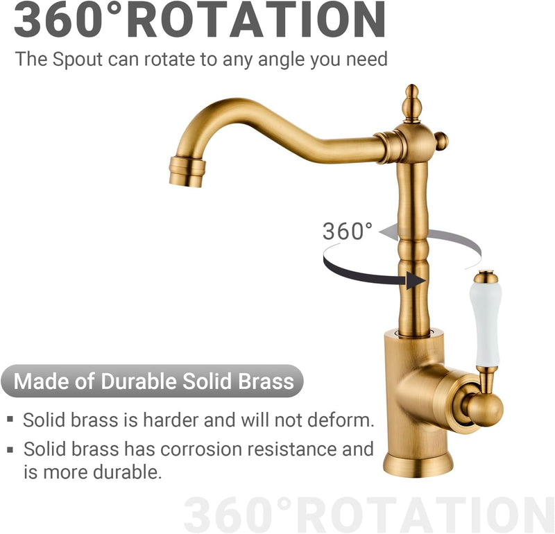 Brass Kitchen Sink Faucet Single Handle Bar