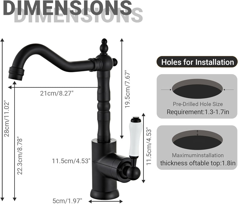Brass Kitchen Sink Faucet Single Handle Bar