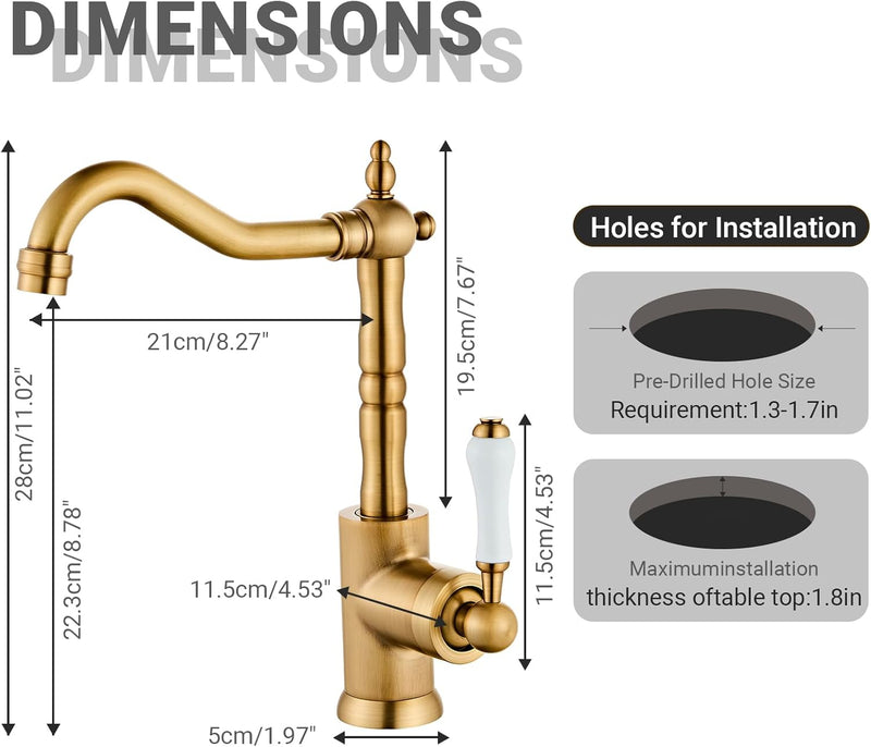 Brass Kitchen Sink Faucet Single Handle Bar