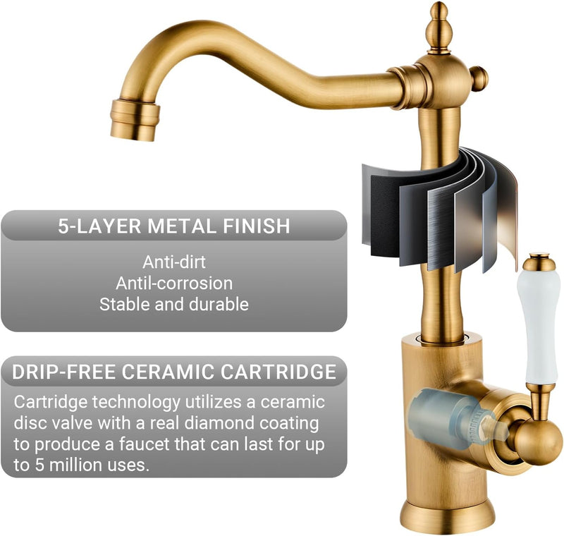 Brass Kitchen Sink Faucet Single Handle Bar