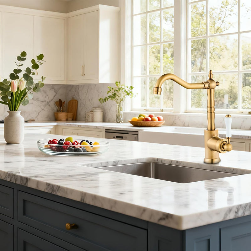 Brass Kitchen Sink Faucet Single Handle Bar