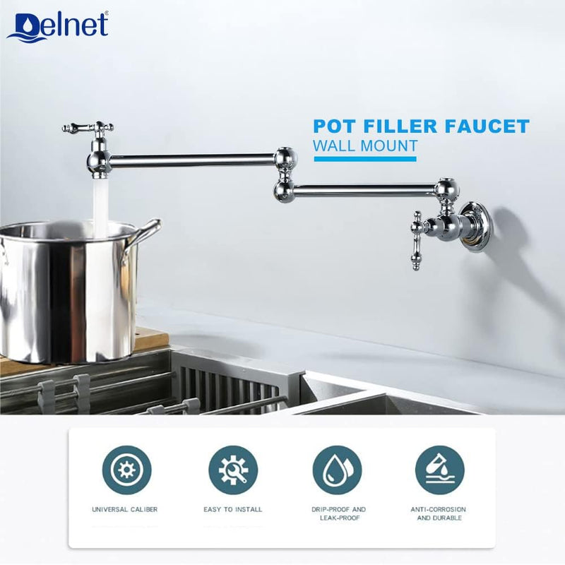 Brass Kitchen Sink Tap Folding Two-Handle Wall-Mounted Swivel