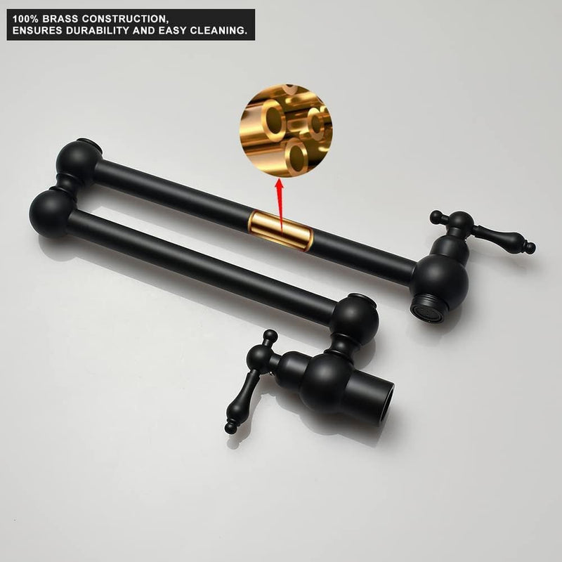 Brass Kitchen Sink Tap Folding Two-Handle Wall-Mounted Swivel