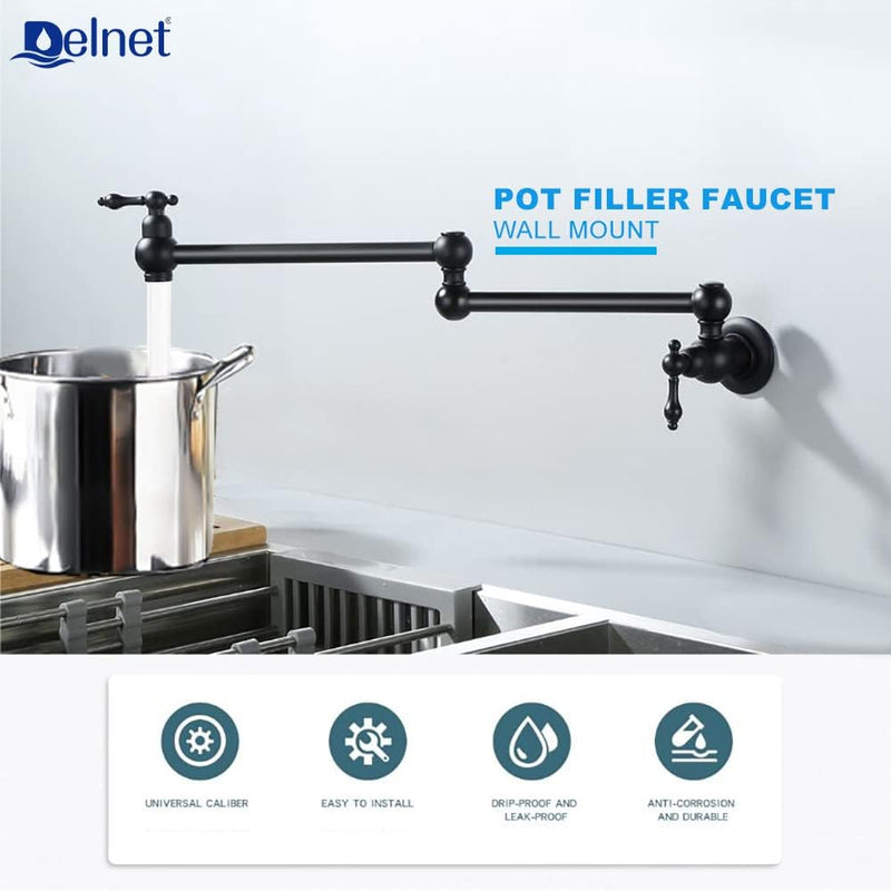 Brass Kitchen Sink Tap Folding Two-Handle Wall-Mounted Swivel