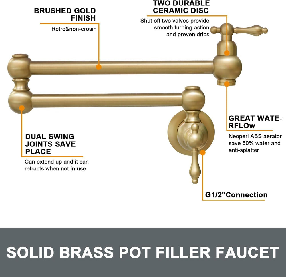 Brass Kitchen Sink Tap Folding Two-Handle Wall-Mounted Swivel