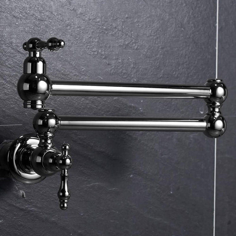Brass Kitchen Sink Tap Folding Two-Handle Wall-Mounted Swivel
