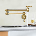 Brass Kitchen Sink Tap Folding Two-Handle Wall-Mounted Swivel