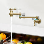Brass Kitchen Sink Tap Folding Two-Handle Wall-Mounted Swivel