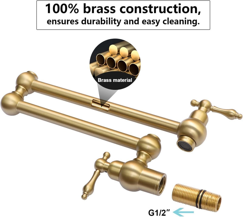 Brass Kitchen Sink Tap Folding Two-Handle Wall-Mounted Swivel