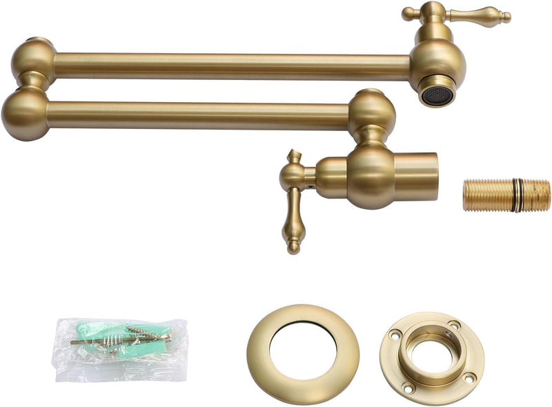 Brass Kitchen Sink Tap Folding Two-Handle Wall-Mounted Swivel