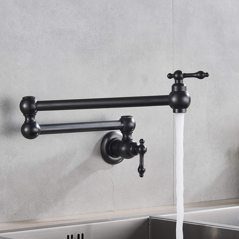 Brass Kitchen Sink Tap Folding Two-Handle Wall-Mounted Swivel