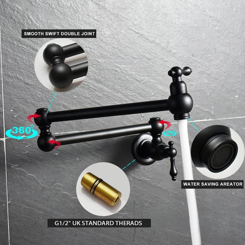 Brass Kitchen Sink Tap Folding Two-Handle Wall-Mounted Swivel