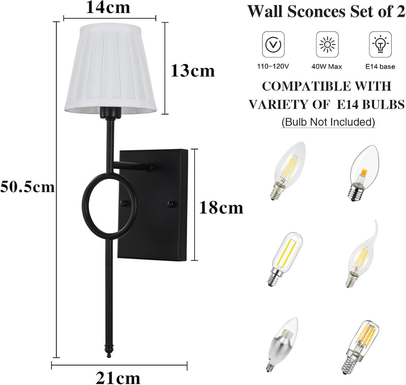 Brass Wall Lights Modern Lamps with Linen Fabric (Set of 2)