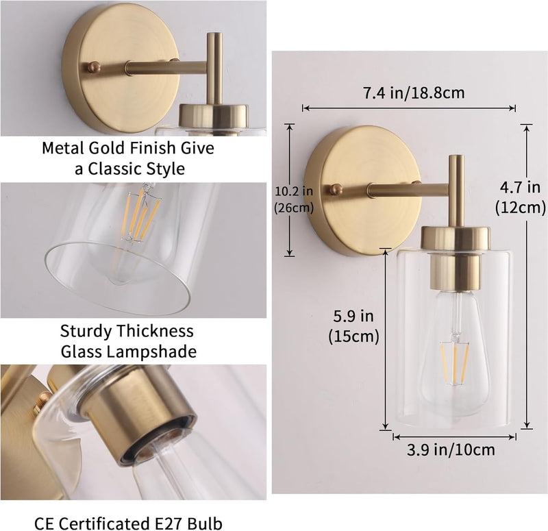Brass Wall Lights Modern Lamps with Linen Fabric (Set of 2)