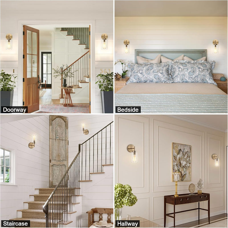Brass Wall Lights Modern Lamps with Linen Fabric (Set of 2)