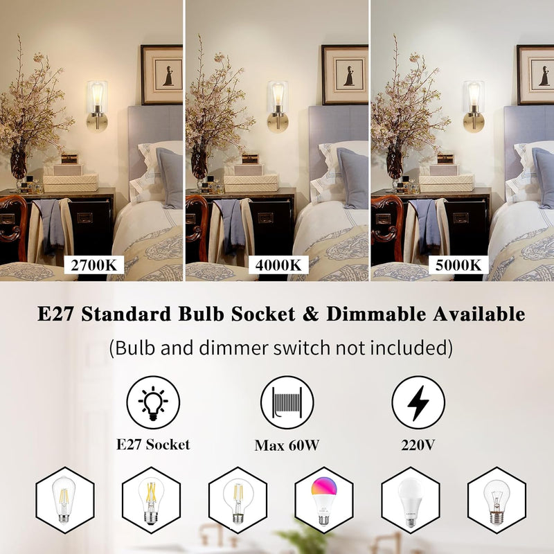 Brass Wall Lights Modern Lamps with Linen Fabric (Set of 2)