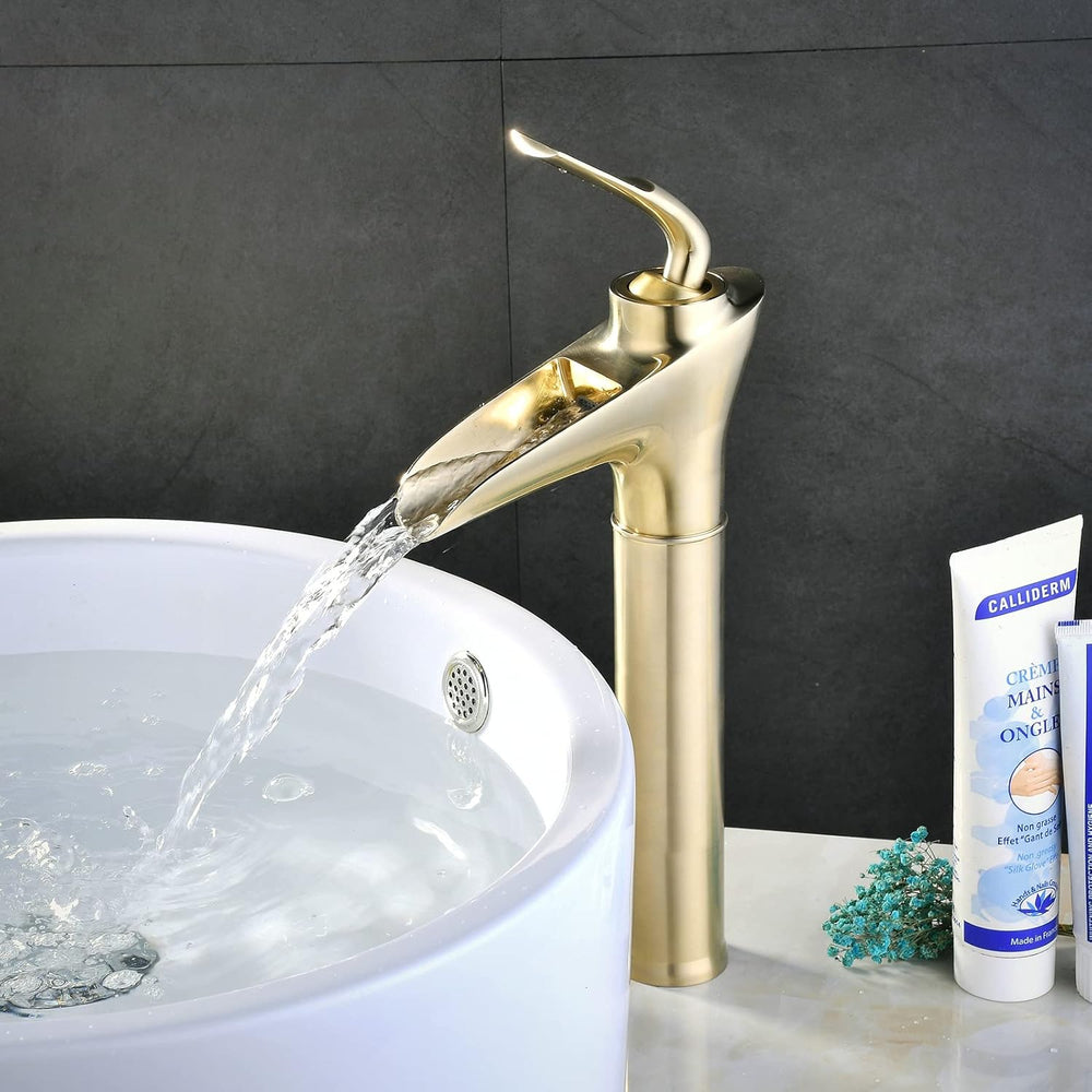 Brass Waterfall Tall Sink Mixer Tap Single Lever