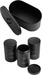 Bread Bin and Canister Metal Sugar Tea Coffee (Set of 4)