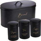 Bread Bin and Canister Metal Sugar Tea Coffee (Set of 4)